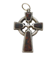 Victorian Scottish Sterling Silver & Agate Set Celtic Cross Pendant Antique