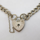 Sterling Silver Curb Link Charm Bracelet Heart Clasp Vintage 1978 London