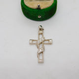 Sterling Silver Paste Set Cross Charm Pendant Vintage c1970