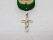 Sterling Silver Paste Set Cross Charm Pendant Vintage c1970