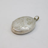Sterling Silver Floral Design Oval Locket Charm Pendant Vintage c1970