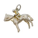Sterling Silver Horse Racing Jockey Charm Pendant Vintage c1970
