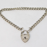 Sterling Silver Curb Link Charm Bracelet Heart Lock Clasp Vintage c1970