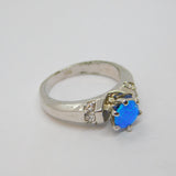 Sterling Silver Simulated Blue Opal & CZ Dress Ring Vintage c1990 Size L