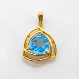 Mexican 10ct Yellow Gold & Blue Topaz Set Drop Pendant Vintage c1980s