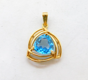 Mexican 10ct Yellow Gold & Blue Topaz Set Drop Pendant Vintage c1980s