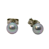 Pair of Sterling Silver Grey Iridescent Faux Pearl Stud Earrings Vintage c1970