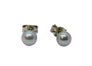 Pair of Sterling Silver Grey Iridescent Faux Pearl Stud Earrings Vintage c1970