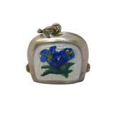 Sterling Silver Enamel Swiss Edelweiss Cowbell Charm Pendant Vintage c1970