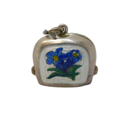 Sterling Silver Enamel Swiss Edelweiss Cowbell Charm Pendant Vintage c1970