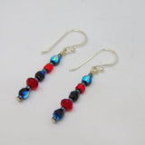 Pair of Sterling Silver Black & Red Beaded Drop Earrings Contemporary c2010