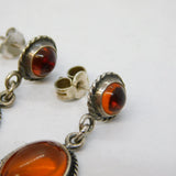 Sterling Silver & Baltic Amber Set Drop Stud Earrings Vintage c1980s