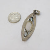 Sterling Silver Cabochon Moonstone & Blue Topaz Charm Pendant Vintage c1970s