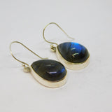 Pair of Sterling Silver Cabochon Labradorite Peardrop Earrings Vintage c1970