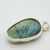 Large Sterling Silver Mounted Carved Labradorite Skull Pendant Vintage c1980s