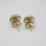 Pair of Sterling Silver Black Enamel Round Patterned Stud Earrings Vintage c1970