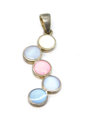 Sterling Silver Multi-Colour Dyed Shell Circles Drop Charm Pendant Vintage c1970