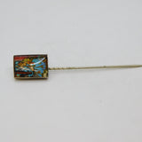 Sterling Silver Morpho Butterfly Lady At Window Scene Stick Pin Antique c1930
