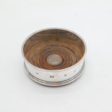 20th Century Sterling Silver & Turned Wood Bottle Coaster Vintage London