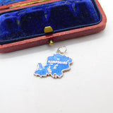 Sterling Silver and Enamel Hampshire Map Travel Shield Charm Vintage c1970