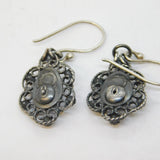 Georgian Sterling Silver, Marcasite, Enamel & Gold Floral Drop Earrings Antique