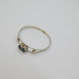 Sterling Silver Two Stone Sapphire Stacking Band Ring Modern c1990 Size N 1/2
