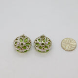 Pair of Sterling Silver Multi-Stone Peridot Cluster Stud Earrings Modern c1990