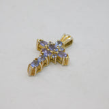 Sterling Silver 11 Tanzanite Cross Pendant Vintage c1970