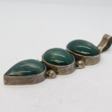 Sterling Silver Mounted Large Green Hardstone Drop Pendant Vintage c1970s