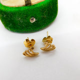 9ct Yellow Gold Wave Pattern Stud Earrings Vintage c1970