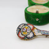 Italian Micro Mosaic Lute Form Brooch Pin Gilt Metal Antique c1920 Art Deco
