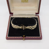 Boxed Art Deco 14ct White Gold & Diamond Set Natural Pearl Cuff Bracelet Antique