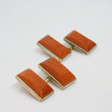 Pair Of Sterling Silver Goldstone Rectangle Chain Link Cufflinks Vintage c1990