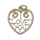 Sterling Silver I Love You Sweetheart Charm Pendant Vintage c1970s