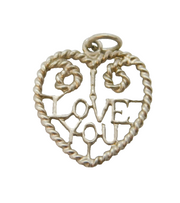 Sterling Silver I Love You Sweetheart Charm Pendant Vintage c1970s