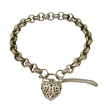 Sterling Silver Belcher Chain With Heart Lock Clasp Bracelet Vintage c1990