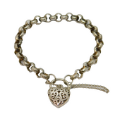 Sterling Silver Belcher Chain With Heart Lock Clasp Bracelet Vintage c1990