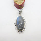 Large Sterling Silver & Labradorite Drop Pendant Vintage c1980