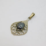 Sterling Silver Cabochon Haematite Filigree Drop Pendant Modern c2000s