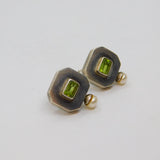Pair of Sterling Silver Peridot & Pearl Studio Stud Earrings Vintage c1970