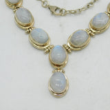 Sterling Silver Cabochon Moonstone Set Drop Necklace Vintage c1980s