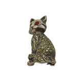 Sterling Silver Marcasite & Red Crystal Cat Deco Style Brooch Pin Modern c1990