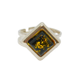 Sterling Silver Baltic Amber Adjustable Band Dress Ring Vintage c1970 Size M