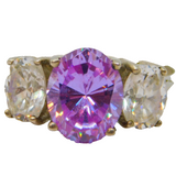 Sterling Silver Purple & White CZ Statement Ring Vintage c1970 Size R