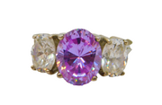 Sterling Silver Purple & White CZ Statement Ring Vintage c1970 Size R