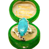 Sterling Silver Turquoise Ellipse Cabochon Dress Ring Vintage c1970 Size N 1/2