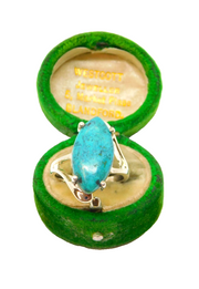 Sterling Silver Turquoise Ellipse Cabochon Dress Ring Vintage c1970 Size N 1/2