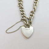 Sterling Silver Chunky Graduating Curb Chain Heart Lock Bracelet Vintage c1970