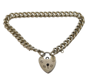 Sterling Silver Curb Link Charm Bracelet Heart Lock Clasp Vintage c1970