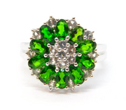 Sterling Silver Green Tourmaline & Spinel Cluster Ring Vintage c1970 Size O